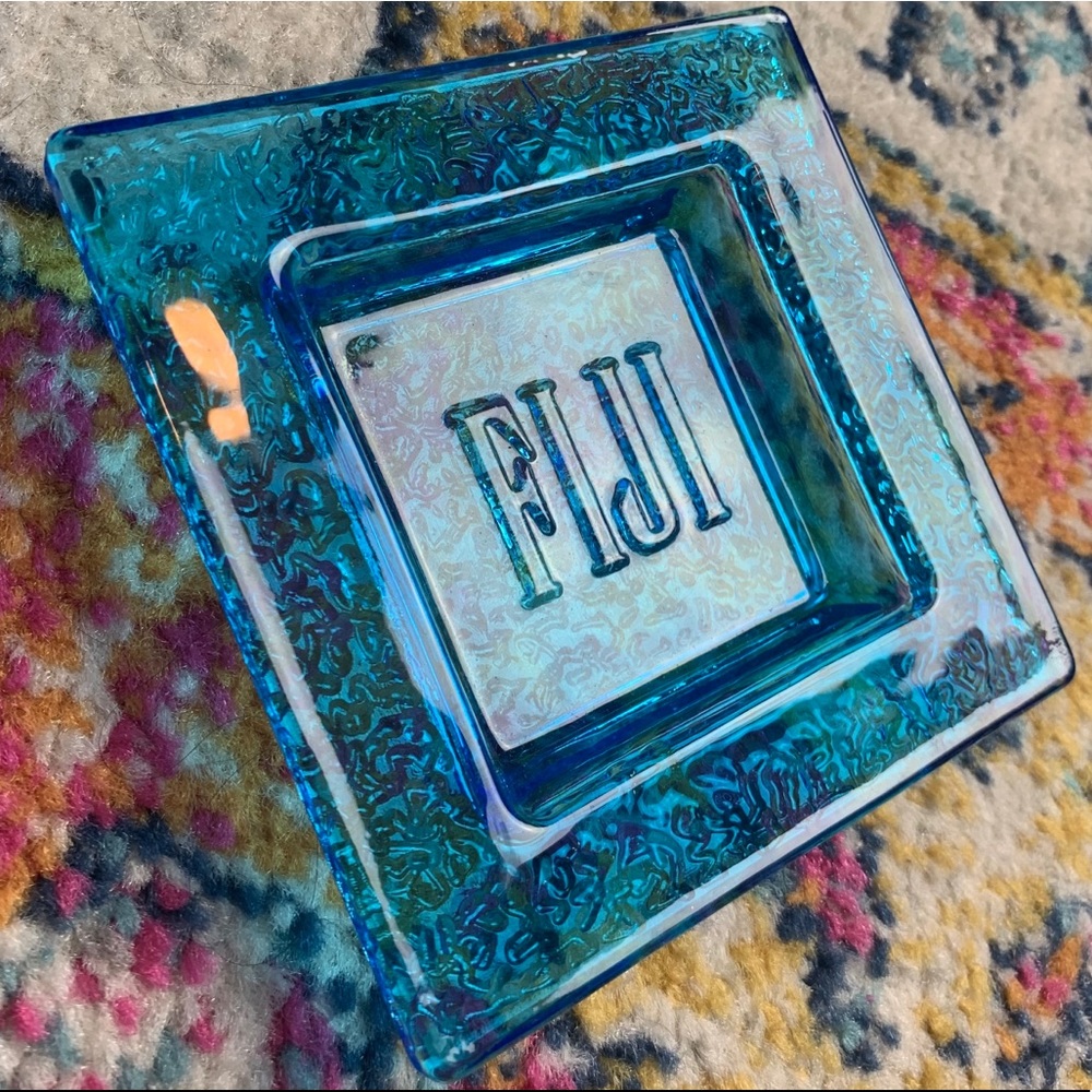 FIJI WATER Blue Glass Coaster or Ashtray